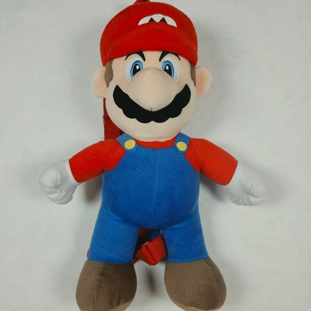 Super‎ Mario Nintendo Plush Backpack Soft Toy Adjustable Straps Red Blue 16 inch